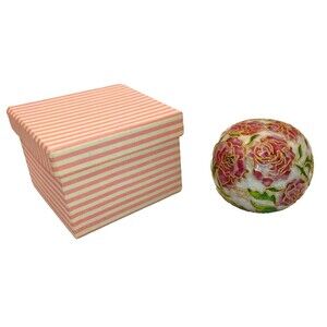 Cloisonné Paperweight Enamel Brass Floral Pink Roses Round Orb in Original Box